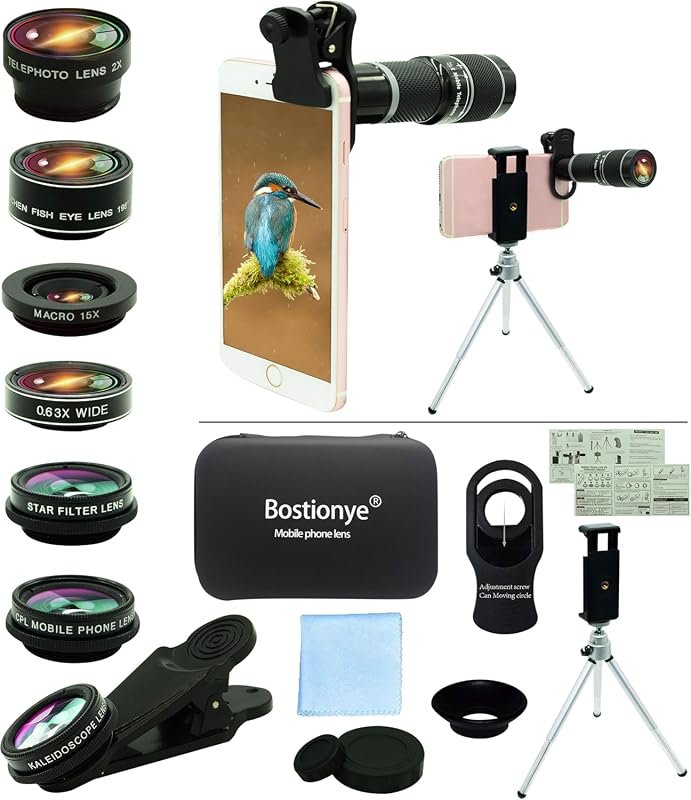 11‑in‑1 Universal Cell Phone Camera Lens Kit – 20× Telephoto, 15× Macro, 0.63× Wide‑Angle, 198° Fisheye, CPL, Tripod