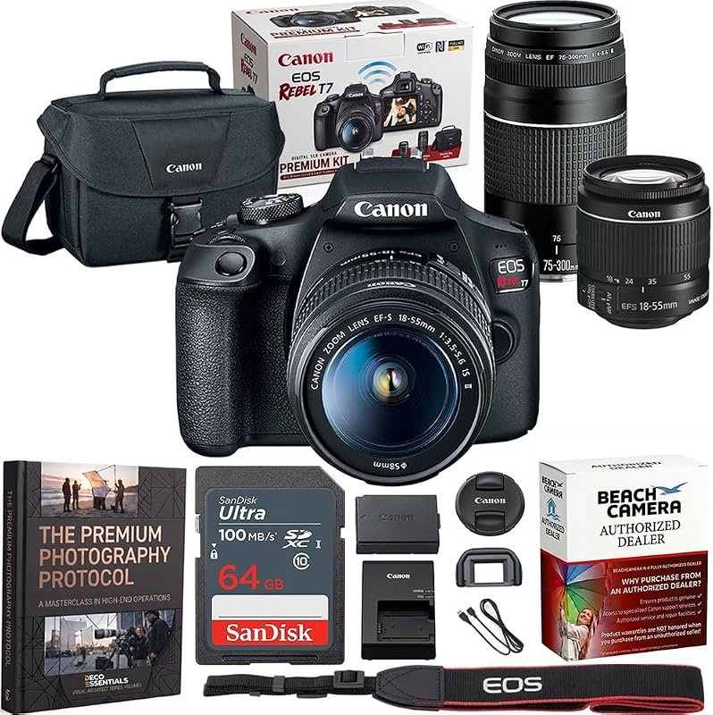 Canon EOS Rebel T7 DSLR with 2‑Lens Kit 18-55mm & 75-300mm Bundle – 24