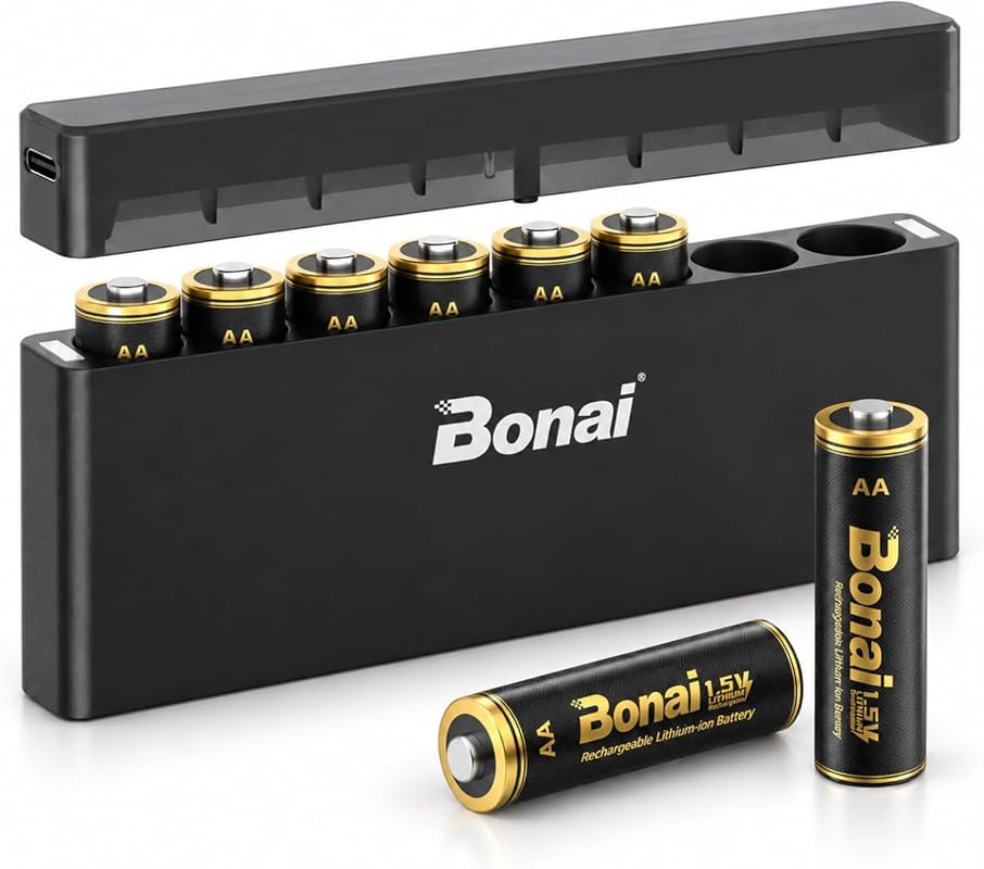 8‑Pack Rechargeable Lithium AA Batteries with Compact 3600mWh Charger 