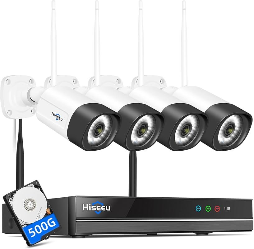 Hiseeu 5MP Wireless WiFi Security Camera System with 500GB Hard Drive,