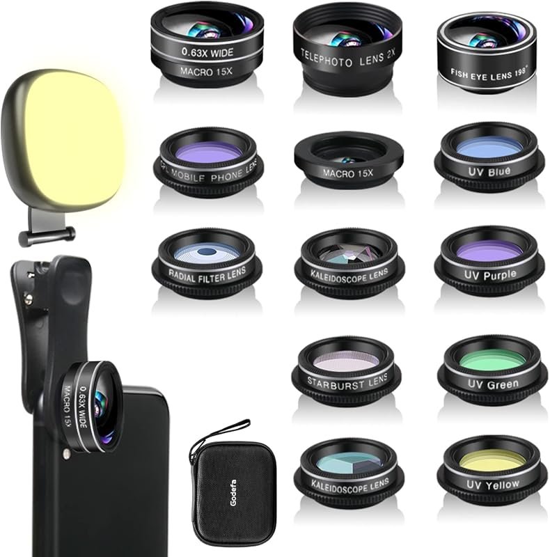 Godefa 14‑in‑1 Camera Lens Kit with wide‑angle, macro, fisheye lenses