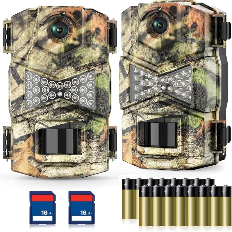 WOSODA 2‑Pack Trail Cameras with 48MP photos, 1080P HD video, night vi