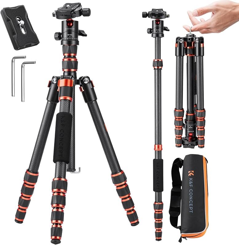K&F Concept 60‑Inch Carbon Fiber Camera Tripod – Ultra‑Lightweight, De