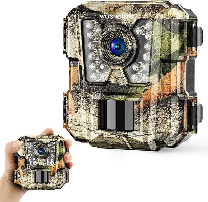 WOSPORTS Mini Trail Camera 30MP photos, 1080P video, IR night vision, motion activation, waterproof for wildlife monitoring