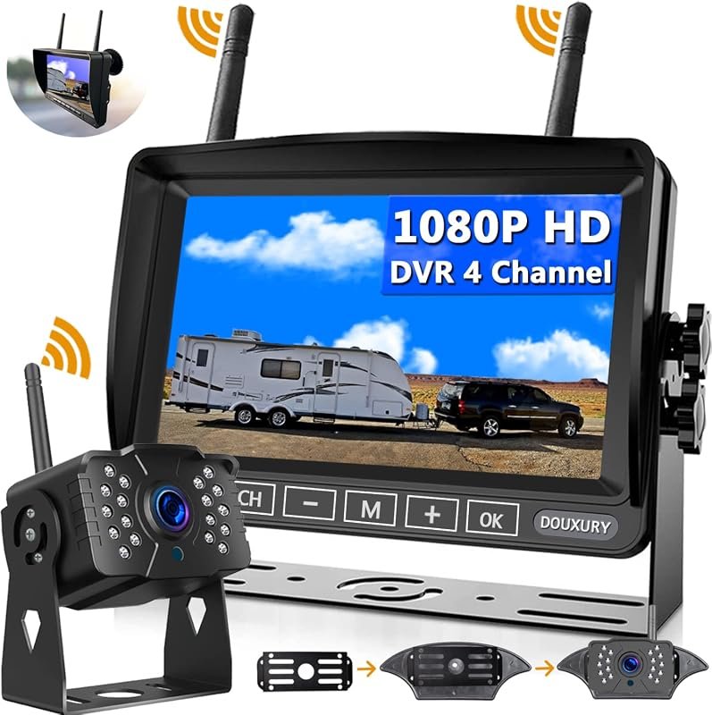 DOUXURY IP69 Waterproof Wireless Backup Camera for RV – 170° Wide‑Angle, 1080P HD, includes 7" LCD Monitor