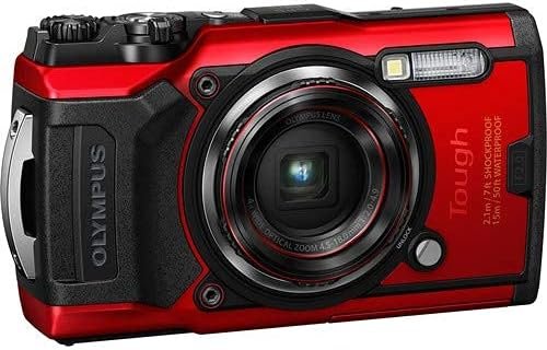 Olympus Tough TG‑6 Waterproof Camera in black, includes versatile red