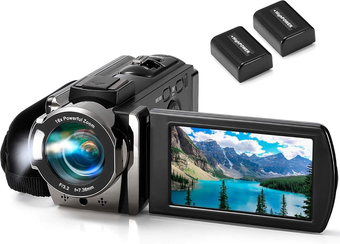 kimire 24MP Camcorder with Full HD 1080p, 15FPS, 3‑inch 270° Rotating 