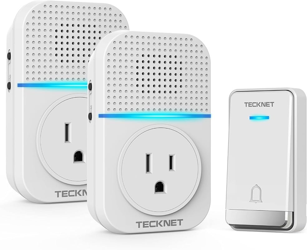 TECKNET Self‑Powered Plug‑Through Wireless Doorbell – IP66 Waterproof,