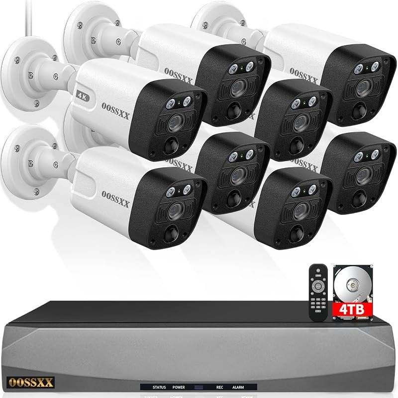 OOSSXX 4K PoE Wired Security Camera System with Eight 4K Bullet Camera