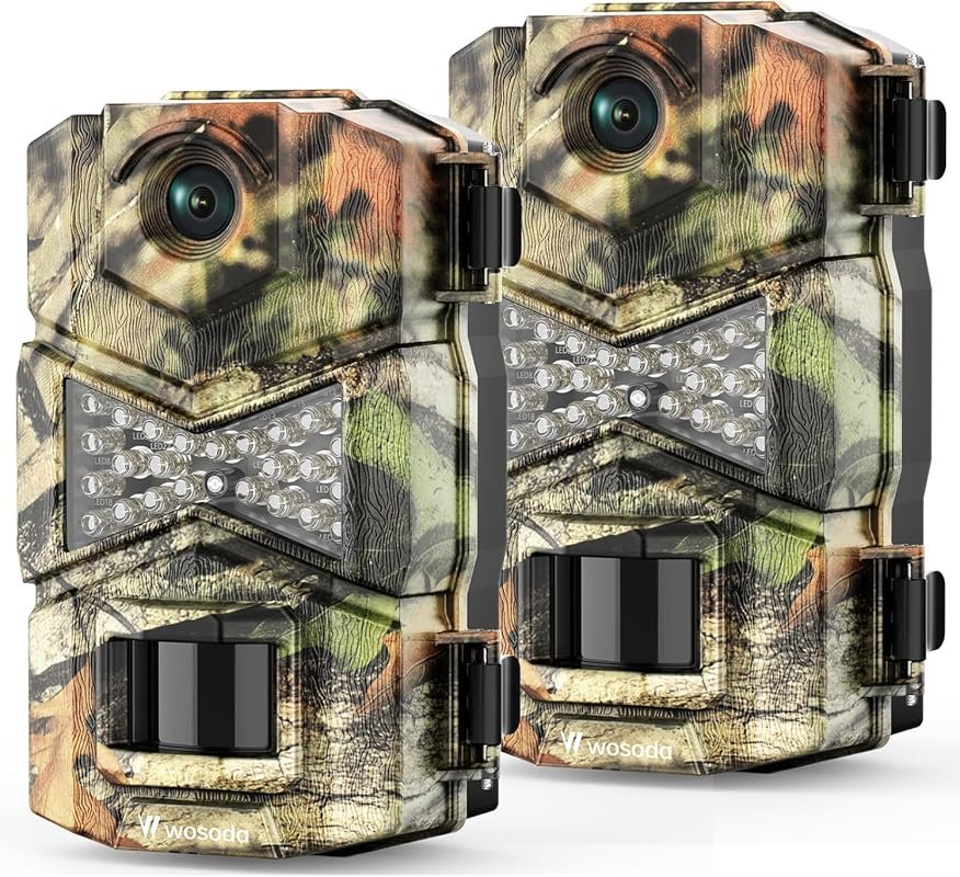 WOSODA 2‑Pack Trail Cameras, 48MP Night Vision, Motion‑Activated Water