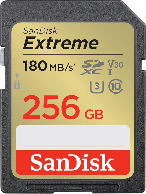SanDisk 256GB Extreme SD Card – up to 180 MB/s read, UHS‑I performance