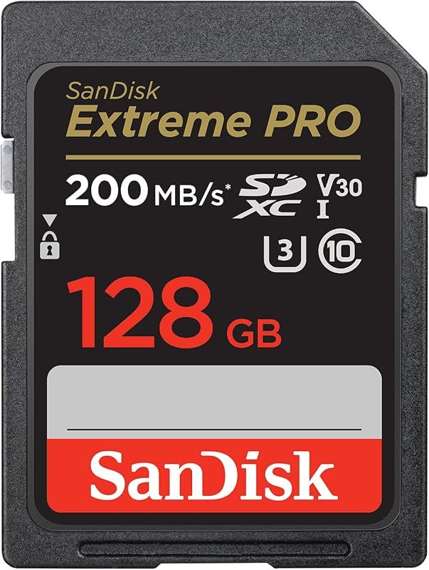 SanDisk 128GB Extreme PRO SD Card – up to 200 MB/s read, UHS‑I, perfect for 4K video