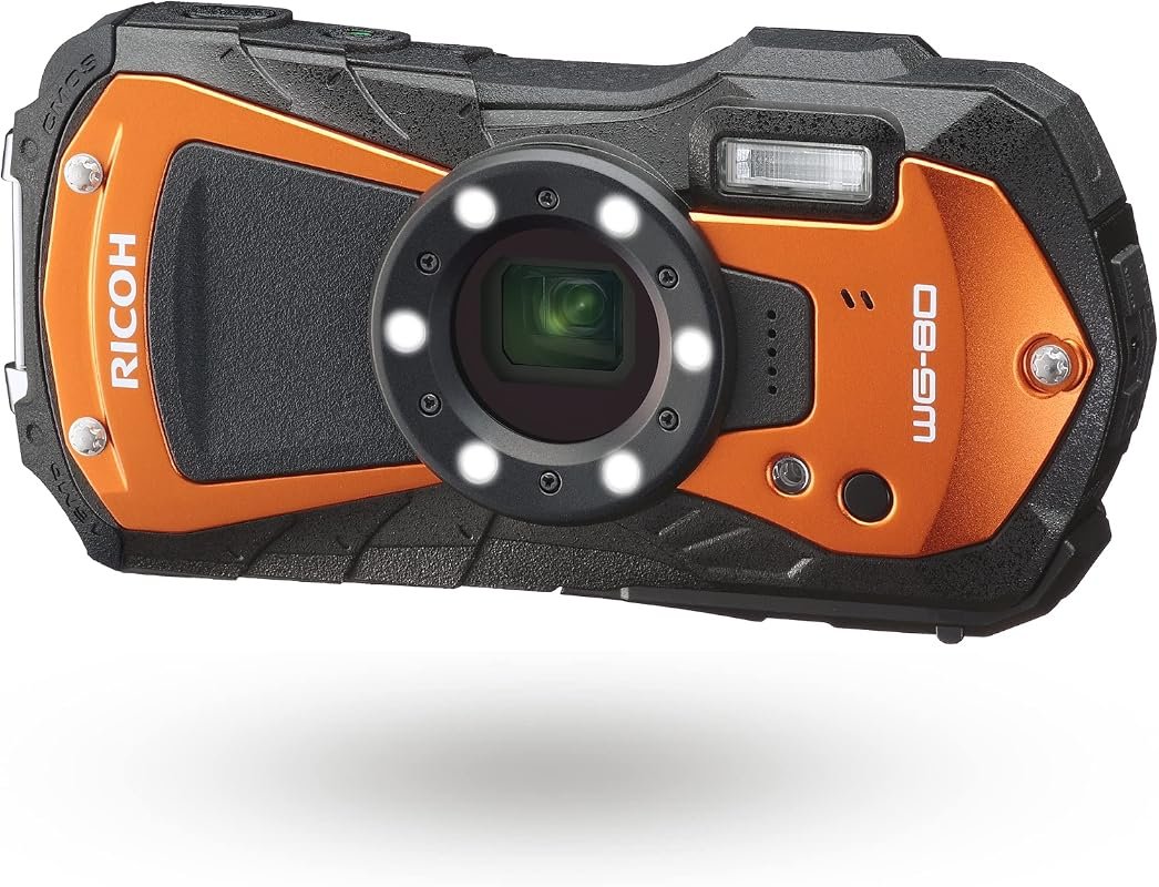 Ricoh WG‑80 Orange Waterproof Digital Camera – shock‑proof, freeze‑pro