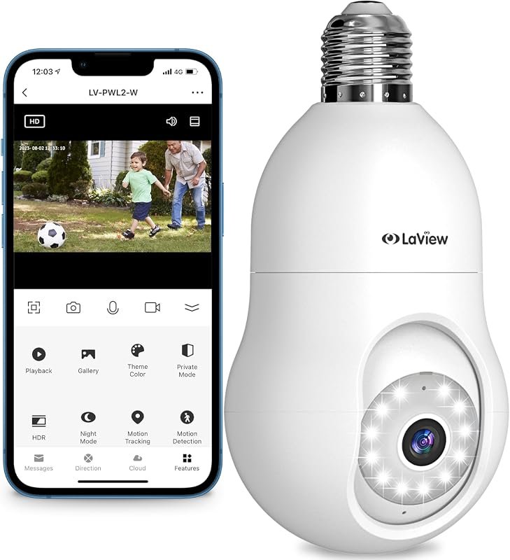 LaView 4MP Bulb Security Camera 2.4GHz,360° 2K Security Cameras Wirele