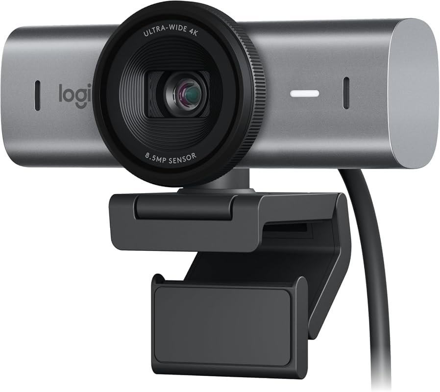 Logitech MX Brio HD 4K Webcam for Collaboration and Streaming, with HDR, RightLight 3, Dual Mics, Windows Hello