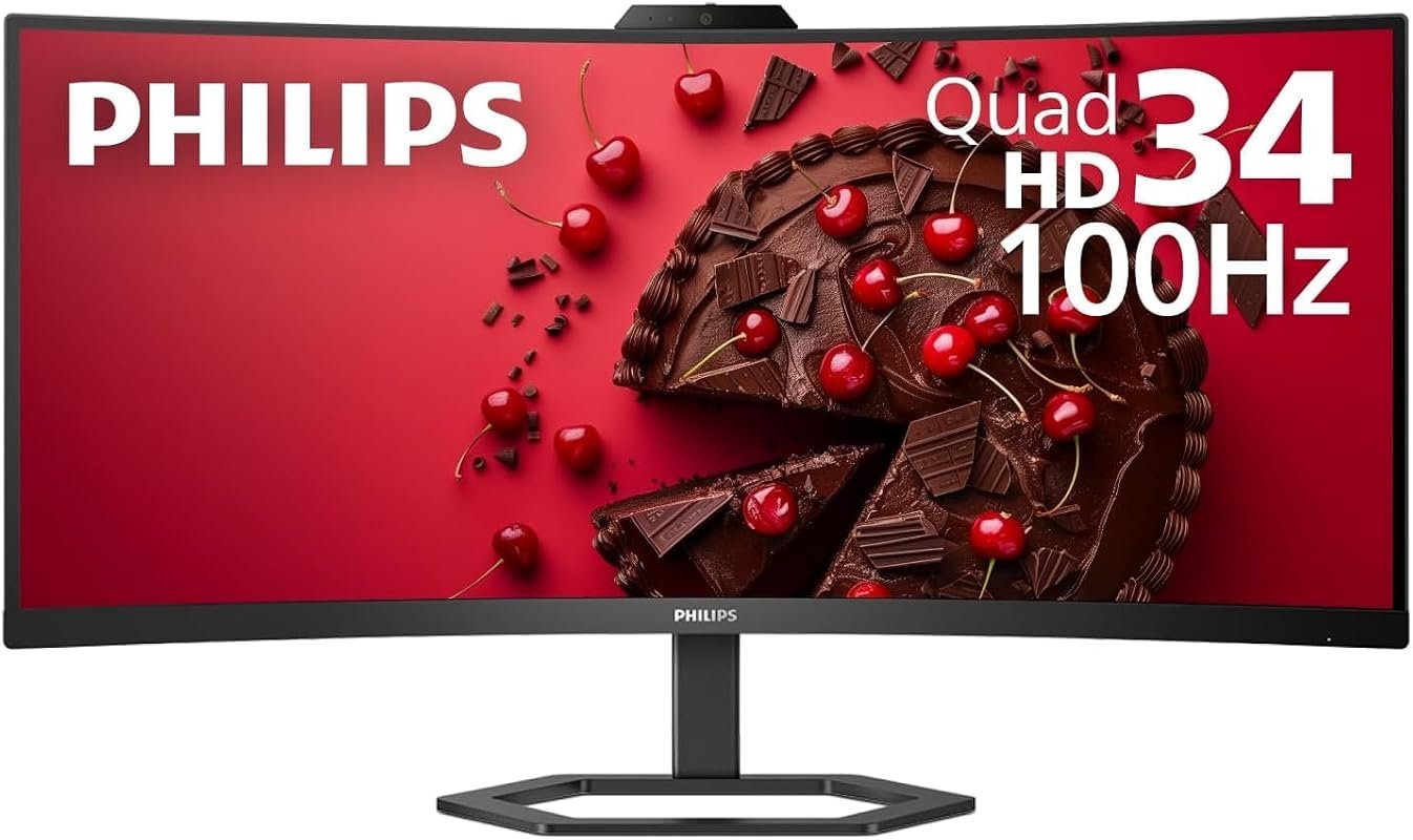 Philips 34E1C5600HE 34‑inch QHD 21:9 Monitor with Windows Hello Webcam