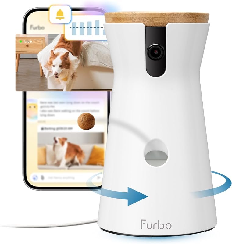 Furbo 360° dog camera with live streaming, two‑way audio, night vision