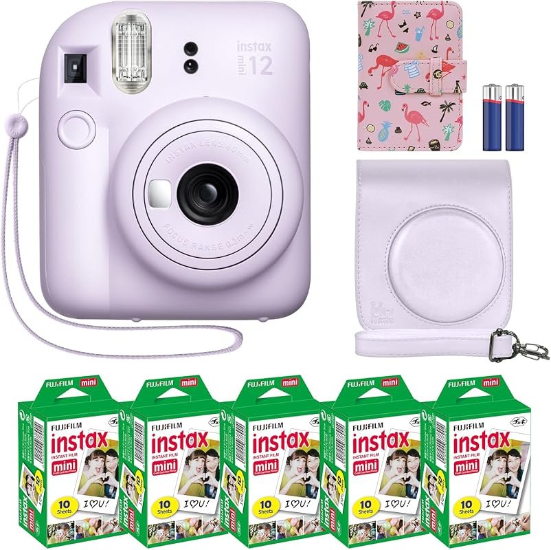 Fujifilm Instax Mini 12 Camera with MiniMate Bundle, Custom Case, 50‑S