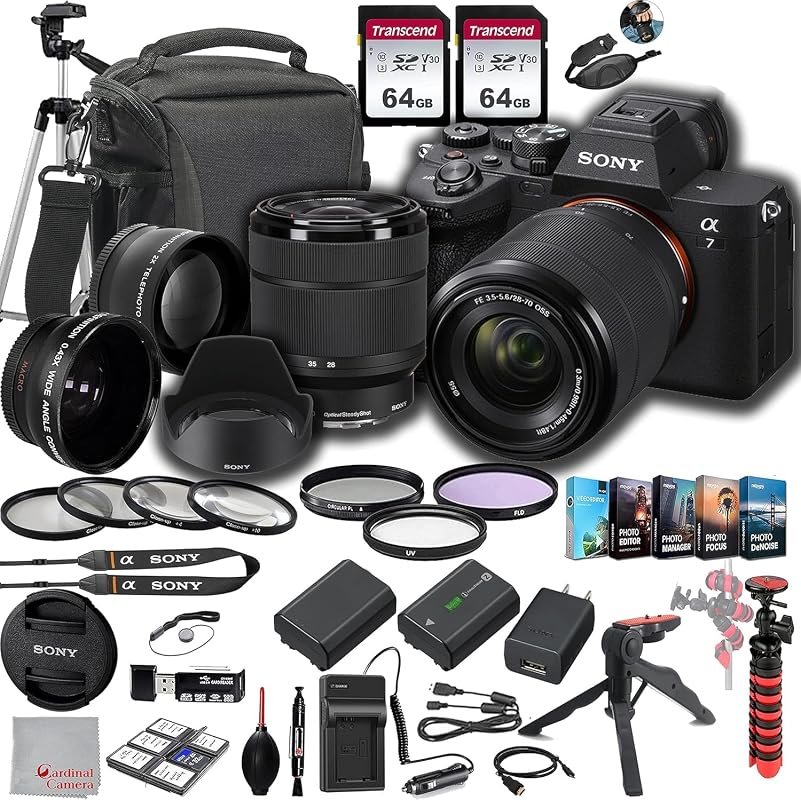 Sony a7 IV Mirrorless Camera with 33MP sensor, 28‑70mm lens, 128GB mem