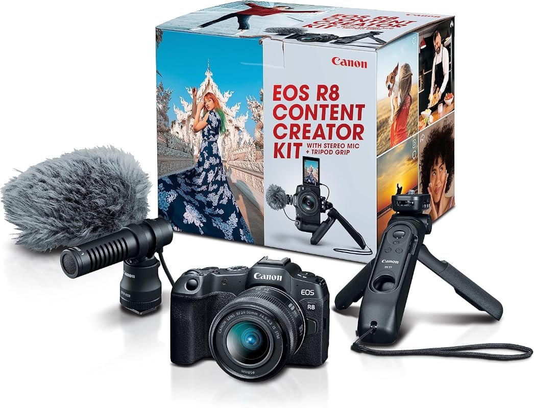 Canon EOS R8 Content Creator Kit with 30.3MP Full‑Frame Sensor, 4K/60f