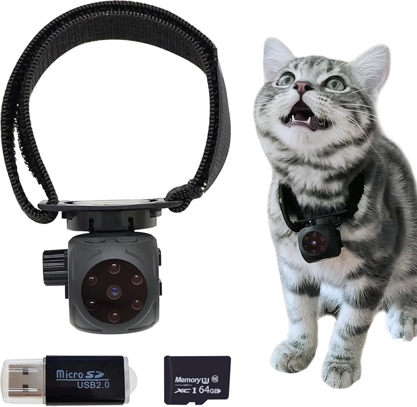 Pet Collar Camera with 64GB SD Card – Spy Hidden Cam, Dog Tracker, Motion Detection, 1080p Night Vision