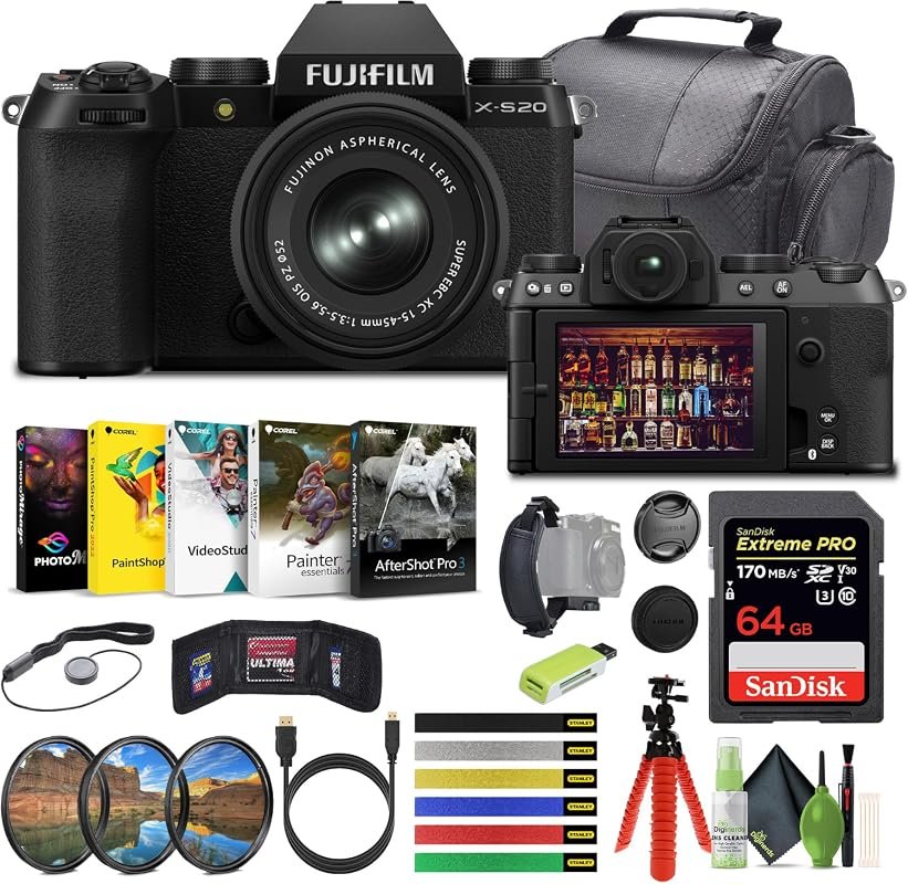 FUJIFILM X‑S20 Mirrorless Camera with 15‑45mm Lens, 64GB Extreme Pro C