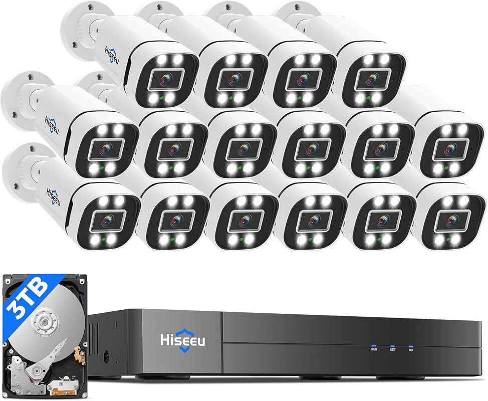 Hiseeu 16‑Channel 3K Wired Security Camera System with Sixteen 5MP CCT