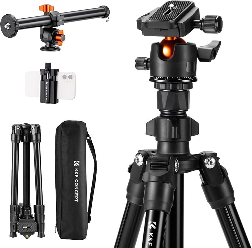 K&F Concept 76‑inch overhead camera tripod, sturdy aluminum build for 