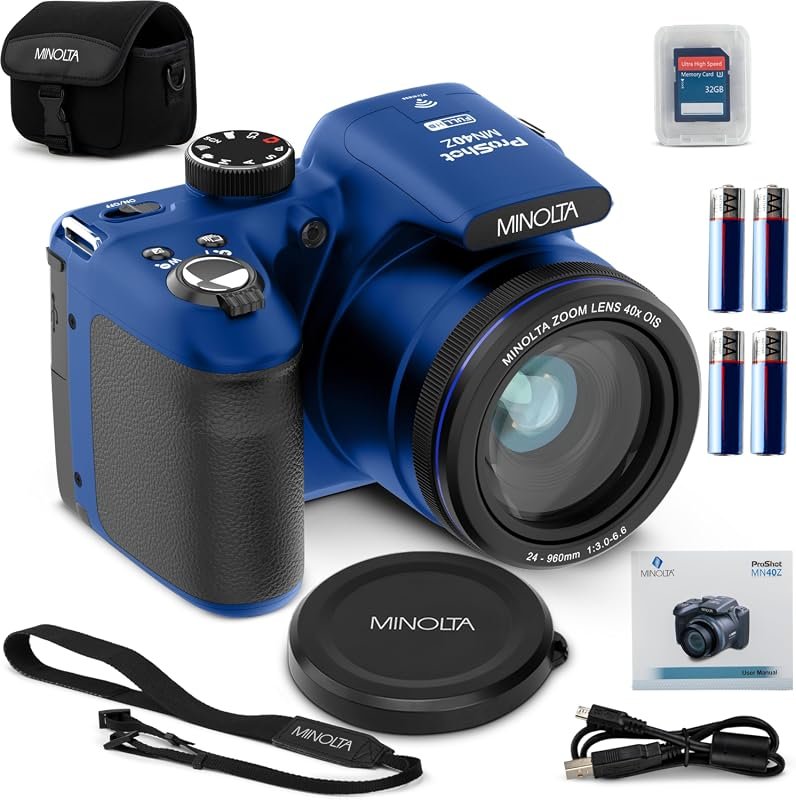 Minolta MN40Z ProShot Bridge Camera with 20MP Sensor, 1080P HD Video, 