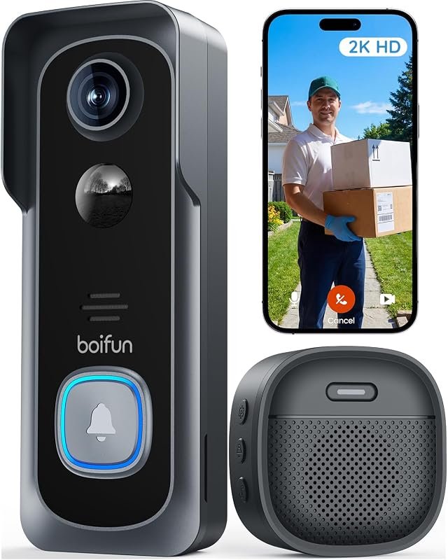 BOIFUN Wireless Video Doorbell Camera delivers 2K HD video, No Subscri