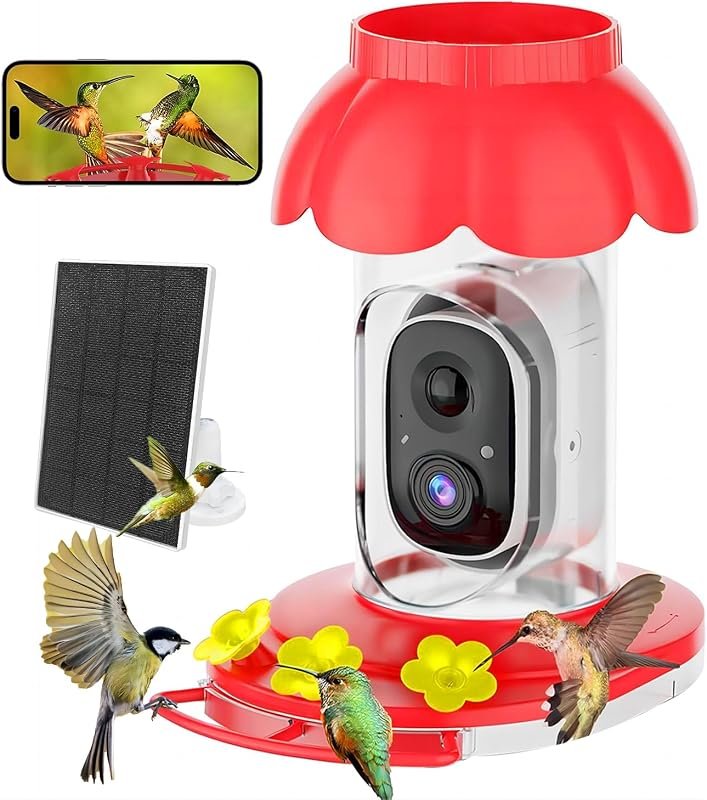 Solar Hummingbird Feeder Camera with AI Identification, Auto Video Capture, Motion Detection, Ideal Gift for Bird Lovers