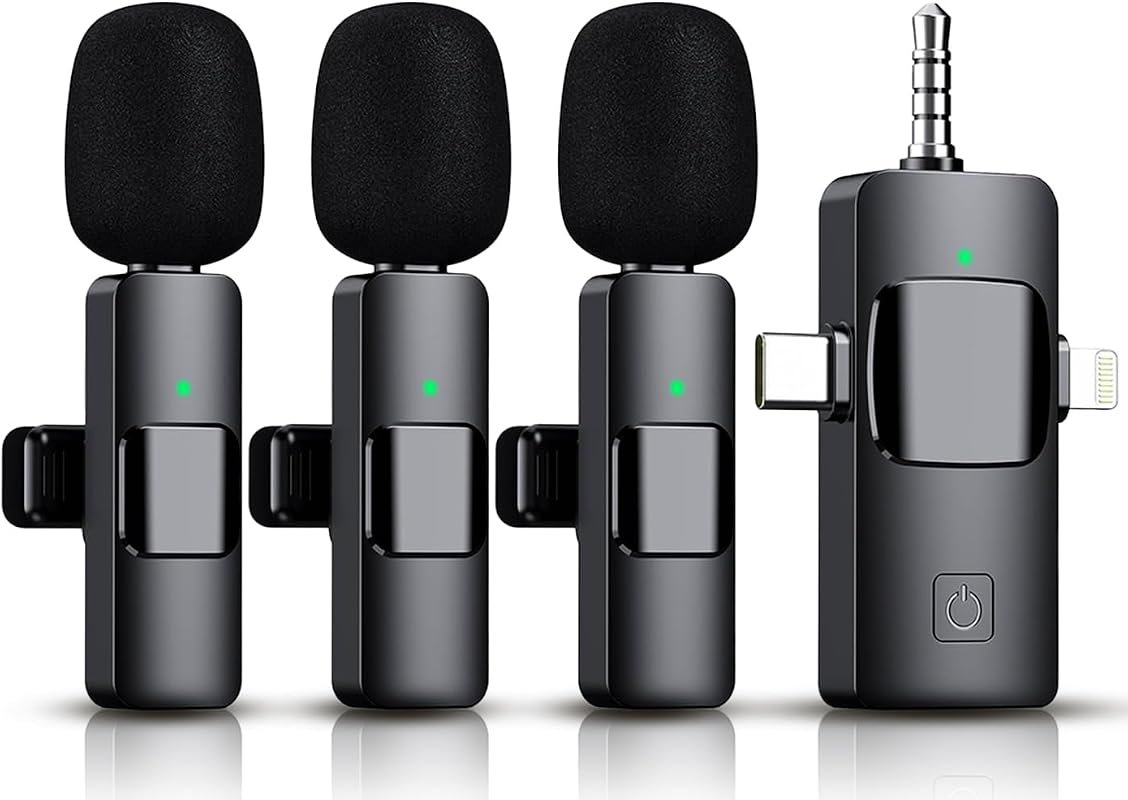 3‑Pack Wireless Lavalier Mics for iPhone & Android – 12‑Hour Battery,