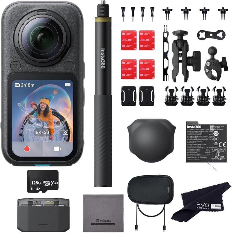 Insta360 X6 Motorcycle Bundle with 128GB Card – 8K Waterproof 360 Came