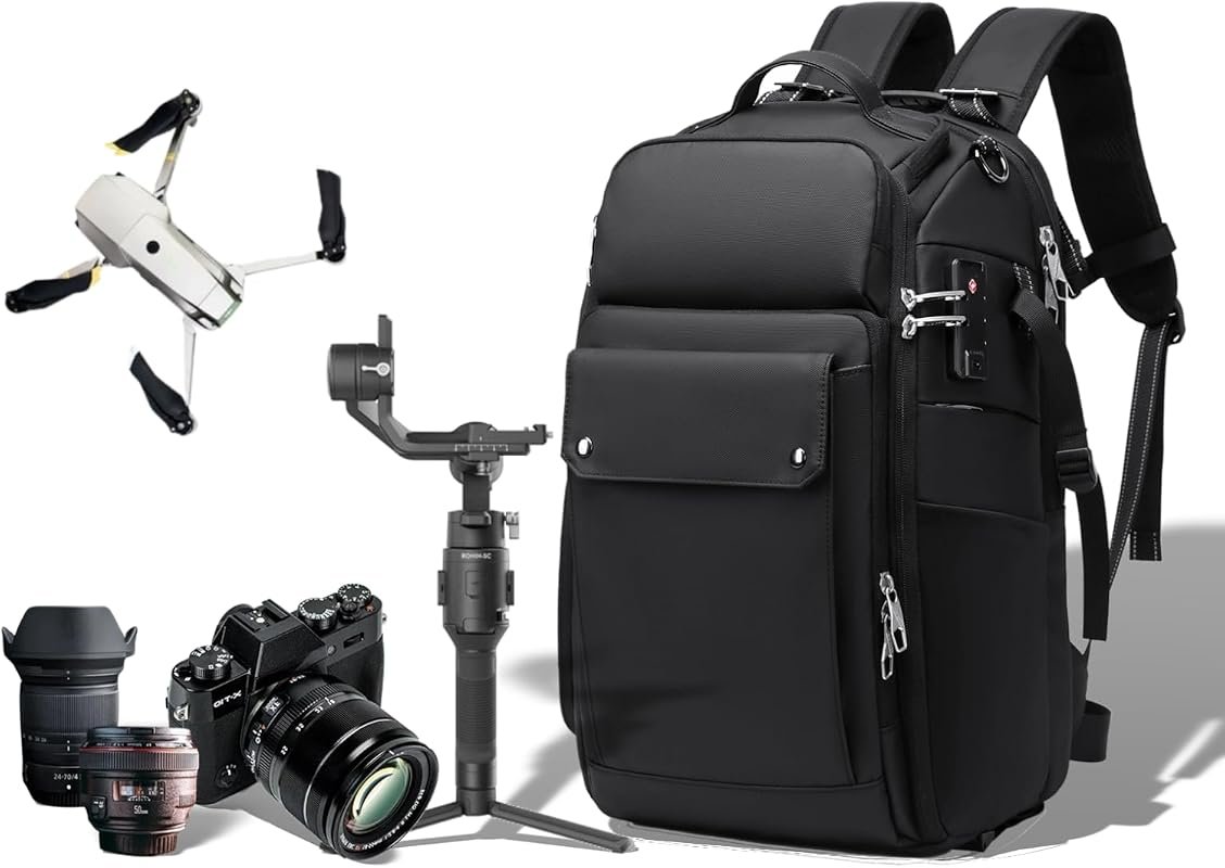 Large Waterproof Camera Backpack with TSA Lock, 17‑Inch Laptop Sleeve,