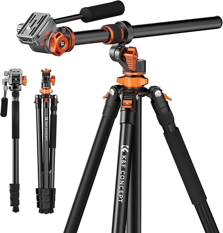 K&F CONCEPT 90‑inch horizontal fluid‑head camera tripod, smooth pan‑ti