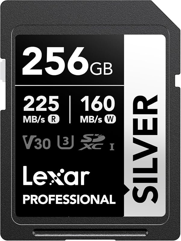 Lexar 256GB Silver SD Card with 225MB/s Read Speed, UHS-I, V30/U3 Rati