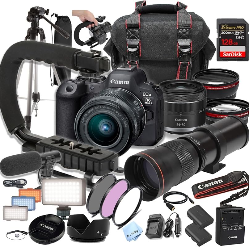 Canon EOS R6 Mark II Bundle with 24-50mm & 420-800mm lenses, 128GB car