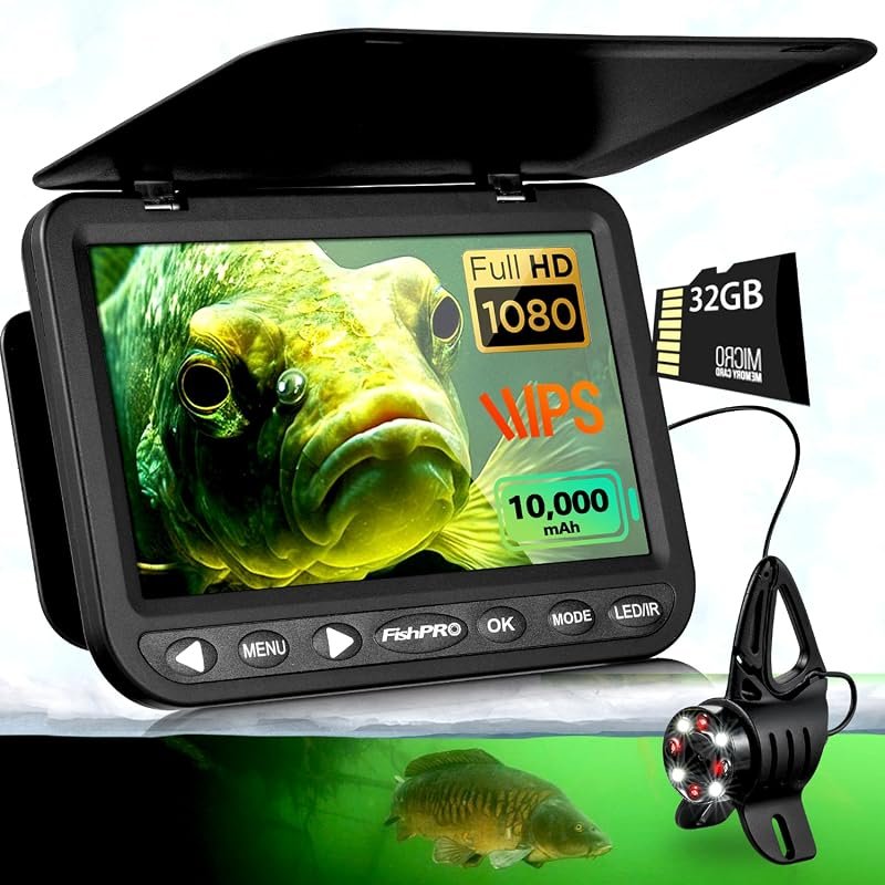 FishPRO 2026 7‑inch 1080P camera with 32 GB DVR, 10,000 mAh battery, U