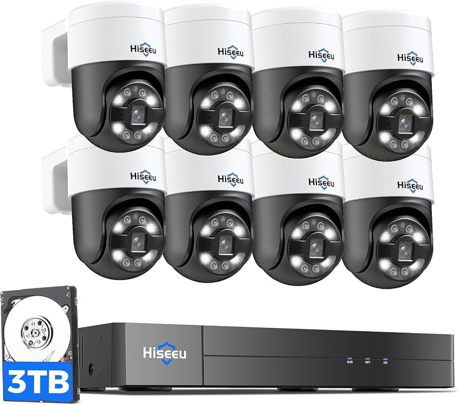 Hiseeu 4K PoE Security Camera System Featuring Eight 5MP PoE PTZ Cameras for Full‑Area Surveillance