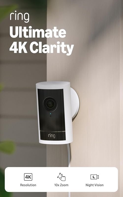 Ring Outdoor Cam 4K Pro – plug‑in, retinal 4K wide‑angle video, 10× en