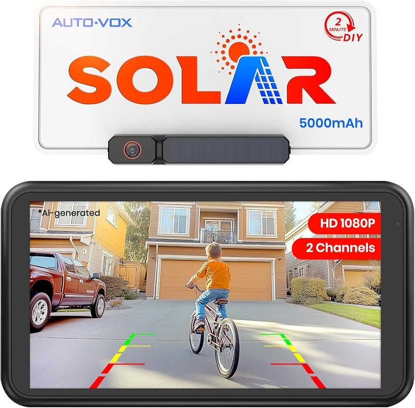 AUTO-VOX Solar Wireless Backup Camera featuring a 5‑Inch 1080P Monitor