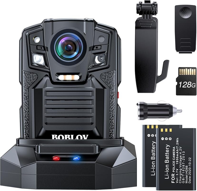 BOBLOV D7 4K Body Camera featuring 128 GB memory, IP67 waterproof desi