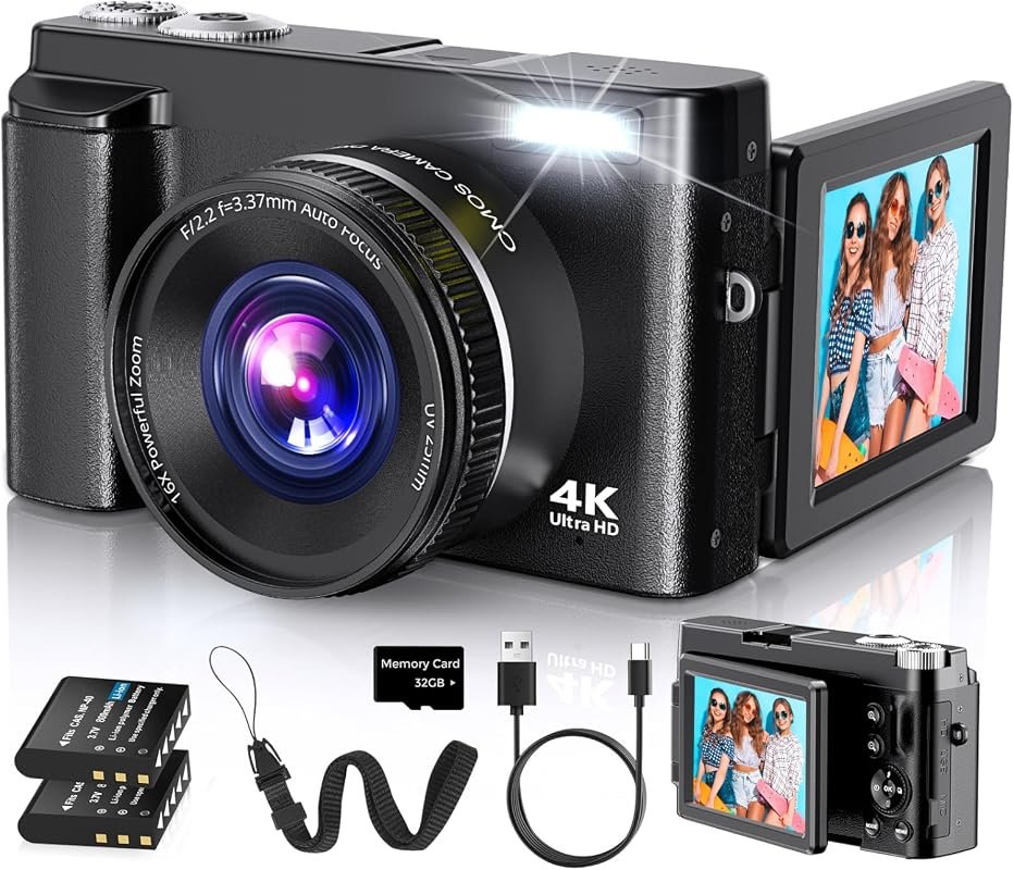 Duluvulu 4K Compact Travel Camera 48MP Autofocus, 16x Zoom, 3‑inch 180