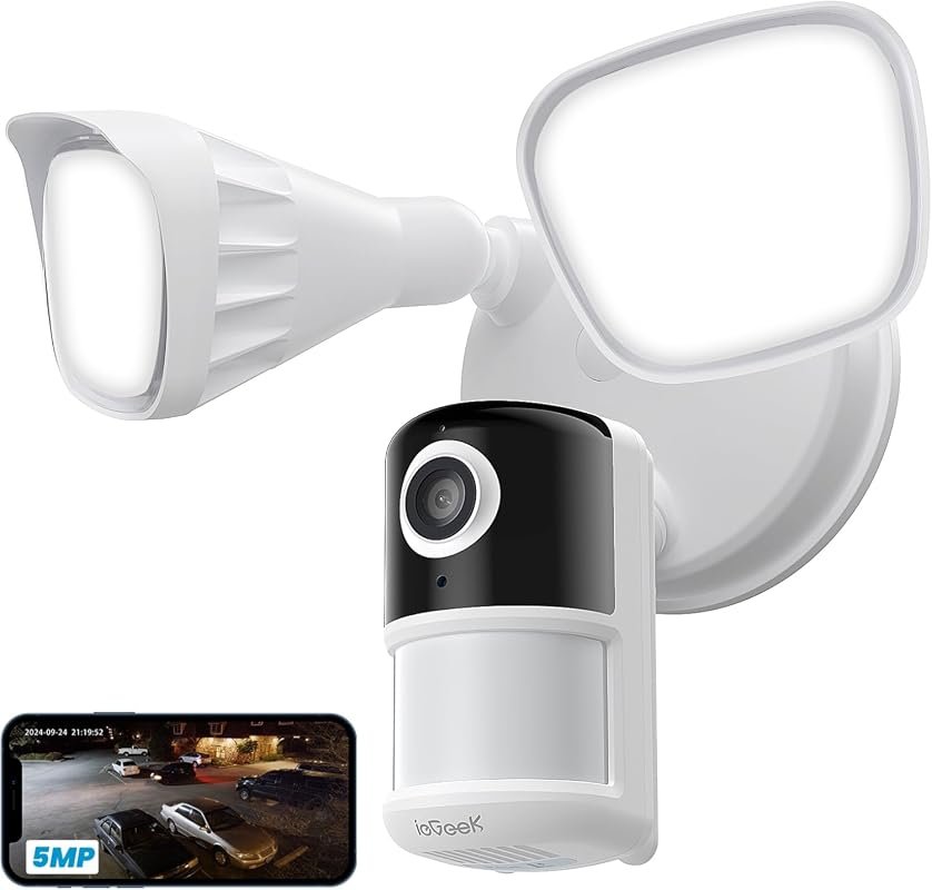 ieGeek 5MP Floodlight Camera – Wired, Wi‑Fi, Siren, Nig