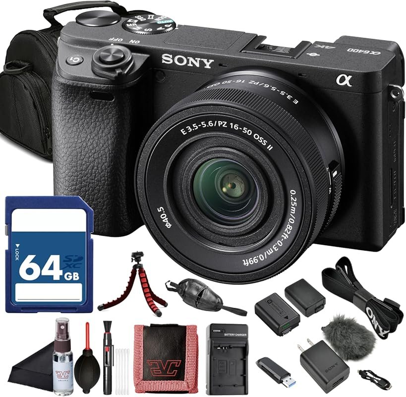 Sony Alpha a6400 Mirrorless Camera Bundle includes 16‑50mm Lens, E‑Mou