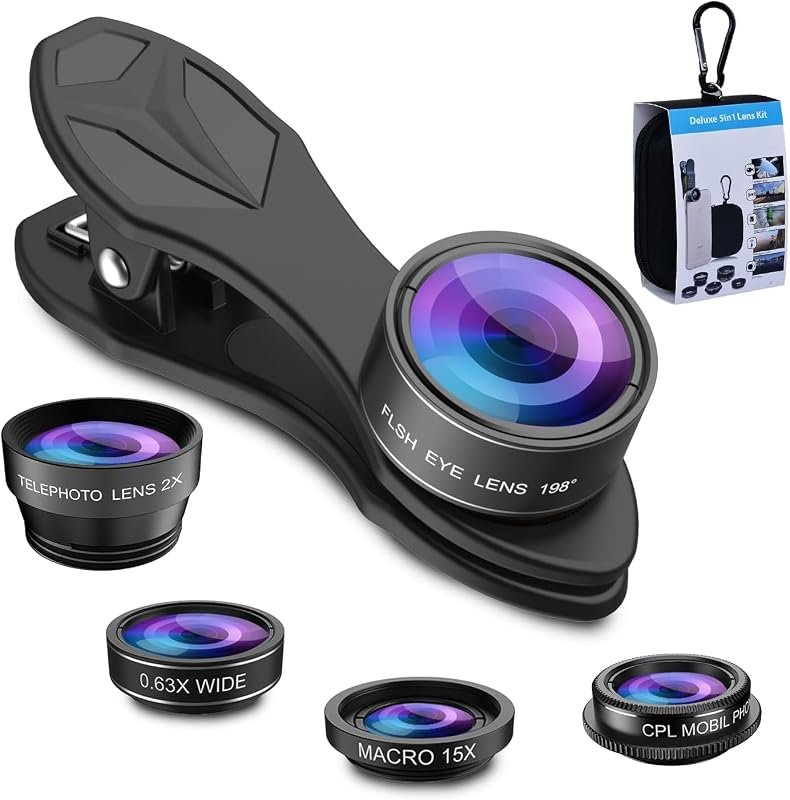 MIAO LAB 5‑in‑1 Phone Lens Kit – 0.63× Wide‑Angle, 15× Macro, 190° Fis