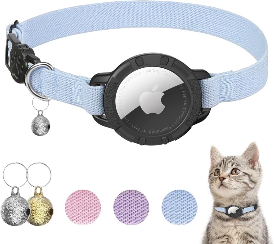Stretchy Cat Collar with Built-In AirTag Holder and Bell, Comfortable 