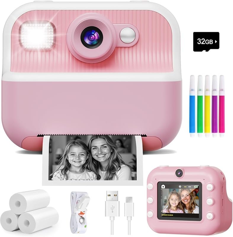 Dual‑Selfie Kids Instant Camera with Front & Rear 1080P Video, Travel‑