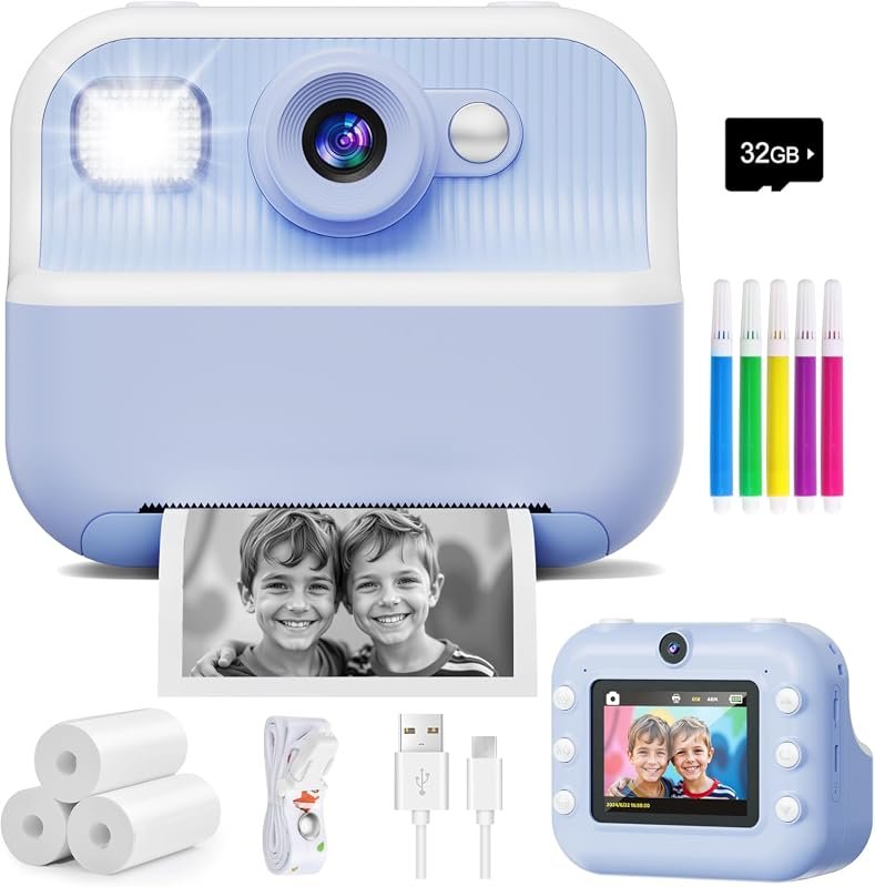 Dual‑Selfie Kids Instant Camera with Front & Rear 1080P Video, Travel‑