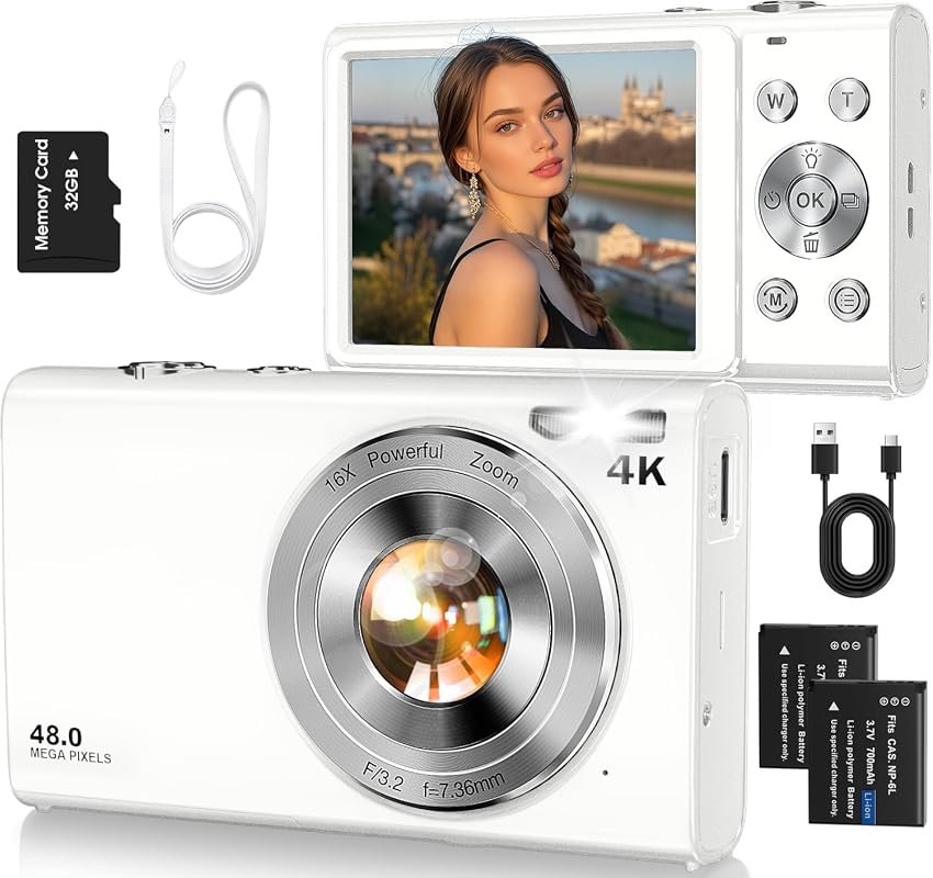 48MP 4K Vlogging Camera with Autofocus, Includes 32GB SD Card, Ideal f